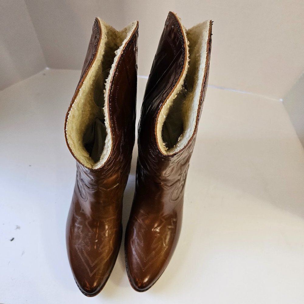 ANDREW GELLER FLEECE LINED BROWN COWGIRL RAIN BOOTS SIZE 11 MADE IN USA